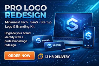 redesign minimalist tech, saas, startup logo with branding kit