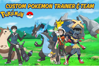 draw you as a pokemon trainer with your pokemon dream team, fakemon oc art