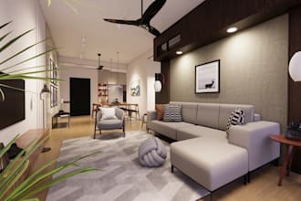 craft3d cozy condo interior, modern apartment decor, open plan layout cgi render