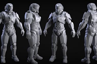 make sci fi armor character,3d creature character,3d robot,fantasy art for print