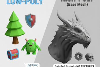 create custom 3d models for games in lowpoly or highpoly