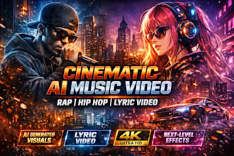 create cinematic ai music vide0, rap hip hop video, ai lyric video for your song