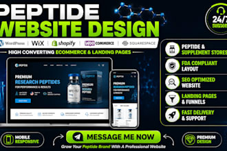 design peptide website, supplement store, wix wordpres woocommerce website