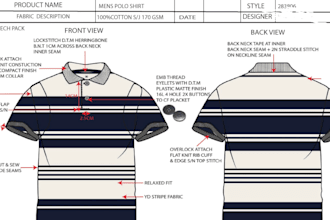 fashion technical drawings, complete tech pack designs