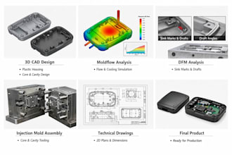 design plastic injection mold, 3d cad dfm and moldflow for product manufacturing