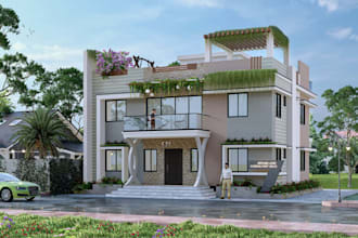 redesign 3d architectural mansion rendering, traditional house, stunning balcony