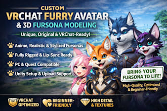 create custom vrchat furry avatar and 3d furry character modeling