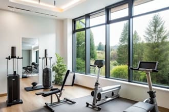 create 3d gym interior and exterior design, house rendering, fitness house