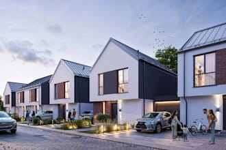 design city house villa,community townhouse, outdoor gabled roof,driveway design