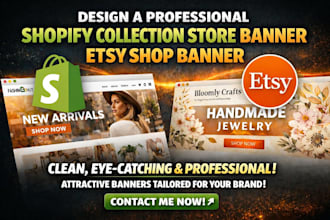 design a clean shopify collection store banner slide hero image etsy shop banner