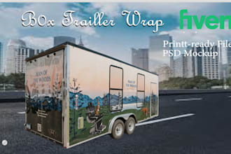 design box trailer wrap, box cargo truck or long trailer wrap design