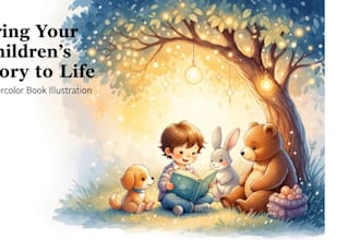 create watercolor children book illustrations and kids storybook art