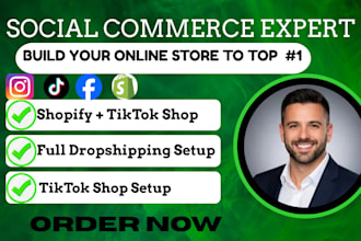 setup shopify dropshipping store, facebook shop, instagram shop and tiktok shop