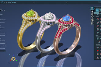 3d jewelry cad design, printable ring stl file, model for 3d printing and render