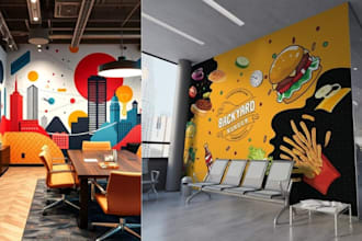 create wall art mural and wallpaper for office and rooms wall space
