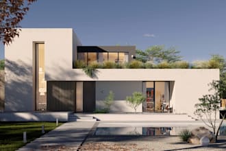 remodel luxury residential building, rooftop villa exterior, biophilic rendering