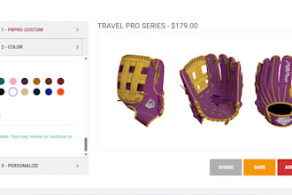 do 2d 3d product configurator for socks, gloves, bats, bags, hat, shoe, backpack