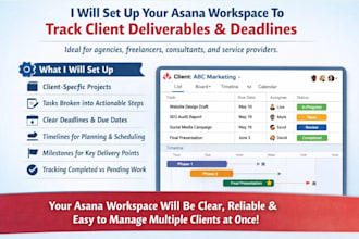 set up asana to track client deliverables deadlines and progress