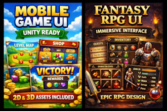 design modern mobile game ui and 2d game assets for unity