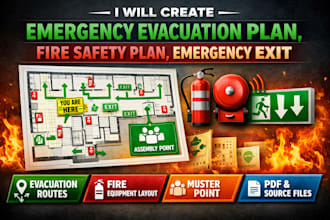 create emergency evacuation plan, fire safety plan, emergency exit