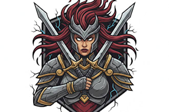 design a bold female warrior logo for your brand