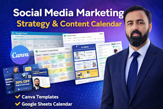 design a 30 day social media strategy and canva content calendar
