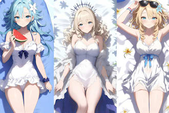 draw custom anime dakimakura body pillow nsfw sfw fantasy fan art in anime style