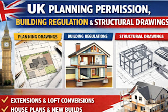 draw UK planning permission, building regulation and structural drawing