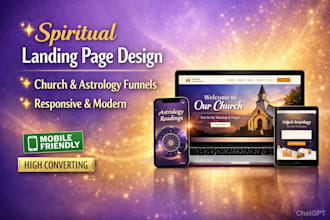 design responsive spiritual church or astrology landing page and sales funnel