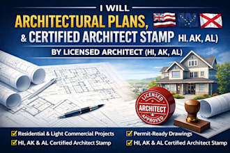 architectural plans, certified architect stamp by licensed architect hi ak al