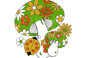 design a retro 70s psychedelic mushroom logo for you