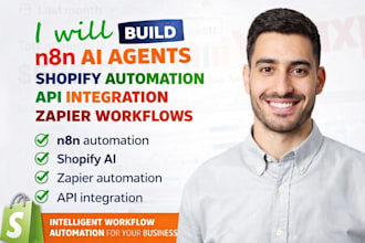 build n8n ai agents, shopify automation, API integration and zapier workflows