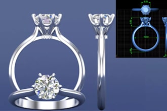 deliver printable stl file for 3d jewelry cad design, jewelry ring rendering