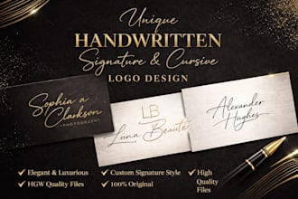 unique handwritten signature and cursive logo design
