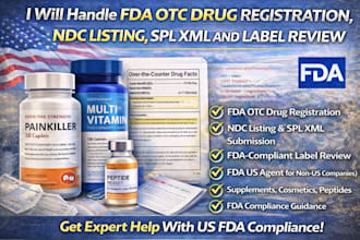 handle fda otc drug registration, ndc listing, spl XML and label review
