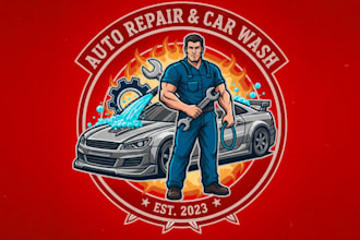 create professional auto repair, car wash, and mechanic logo