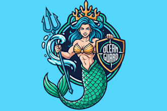 do high quality mermaid mascot logo with t shirt design