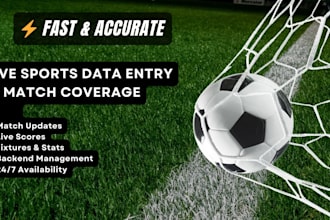 do sports data entry, backend live matches coverage fixtures and schedule manage