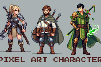 create 2d pixel art character design and game character asset