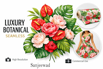 design luxury botanical watercolor seamless pattern for fabric and wallpaper
