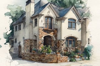 hand painted watercolor house portrait of your home