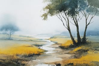 illustrate a watercolor landscape illustration