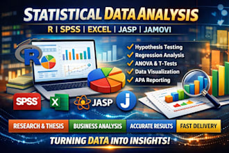 do statistical data analysis in rstudio, spss, excel, stata, and jamovi