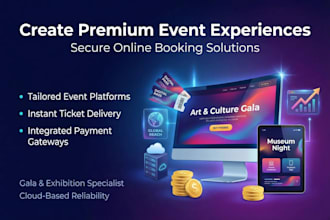 design event space, party rental website with booking, rsvp, ticket system