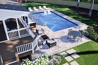 be landscape architect for backyard landscape design, 3d design rendering