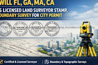 fl, ga, ma, ca US licensed land surveyor stamp, boundary survey for city permit