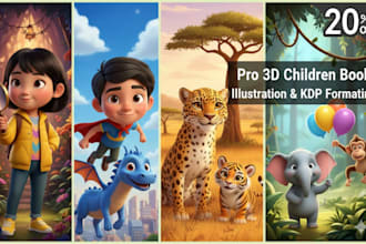 illustrate 3d children story book illustration and kids book formatting for KDP