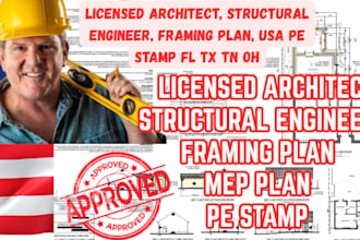 licensed architect, civil, structural engineer usa pe stamp ny fl ca ma nj tx ky