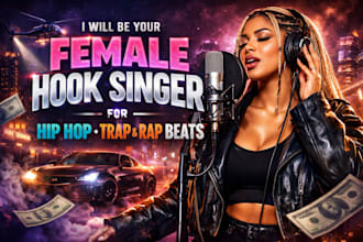 be your female hook vocalist for your hip hop, trap, and rap beats