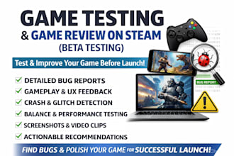 play test new game testing, steam review, beta QA usability game testing tester
